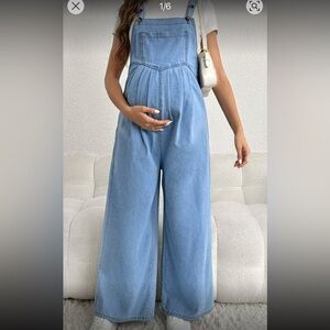 Women's Blue Wide-Leg Denim overalls